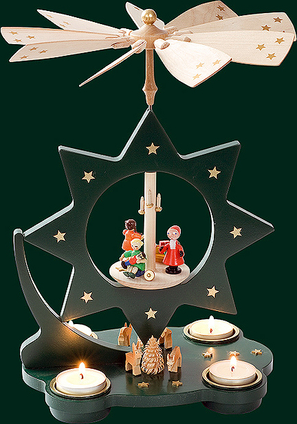 Glaesser - NEW Tea light Pyramid - Star Shaped, Santa, moss green