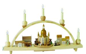 Glaesser Schwibbogen "Lady of our Saints" Dresden church with musical mechanism, electrically lit